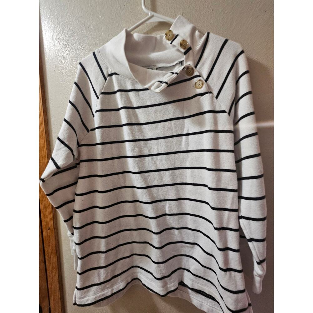 J.Crew Black & White Striped Funnel Neck Pullover Sweater Women’s Medium - Picture 2 of 4